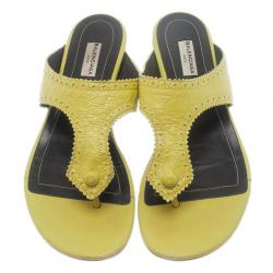 Pre Owned صندل بالنسياغا بروغ جلد أصفر بإصبع مقاس 40