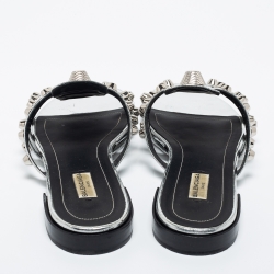 Pre Owned Balenciaga Silver Patent Leather Arena Giant Slide Flat Sandals Size 39