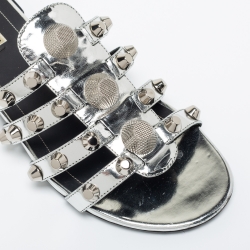 Pre Owned Balenciaga Silver Patent Leather Arena Giant Slide Flat Sandals Size 39