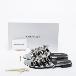 Pre Owned Balenciaga Silver Patent Leather Arena Giant Slide Flat Sandals Size 39