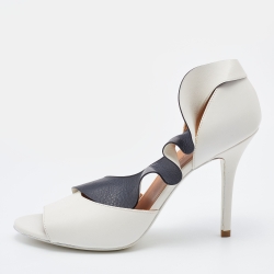 Pre Owned Balenciaga White/Black Leather Ruffle Trim D'Orsay Pumps Size 38