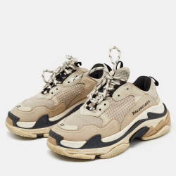 مملوكة مسبقًا Balenciaga Grey Mesh and Leather Triple S Sneakers Size 37