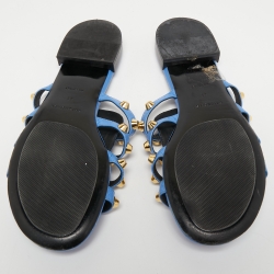 Pre Owned Balenciaga Blue Leather Arena Flat Slides Size 41