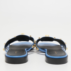Pre Owned Balenciaga Blue Leather Arena Flat Slides Size 41