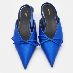 Pre Owned Balenciaga Blue Satin Bow Knife Slingback Pumps Size 39