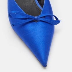 Pre Owned Balenciaga Blue Satin Bow Knife Slingback Pumps Size 39