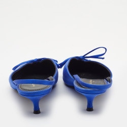 Pre Owned Balenciaga Blue Satin Bow Knife Slingback Pumps Size 39