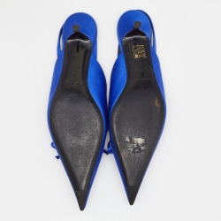 Pre Owned Balenciaga Blue Satin Bow Knife Slingback Pumps Size 39