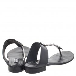 Balenciaga Black Leather Studded T-Strap Sandals Size 39