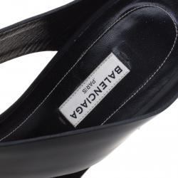 Balenciaga Black Leather Studded T-Strap Sandals Size 39