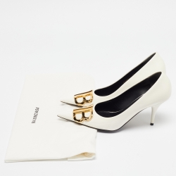 Pre Owned Balenciaga White Patent Leather BB Pointed Pumps Size 37
