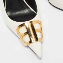 Pre Owned Balenciaga White Patent Leather BB Pointed Pumps Size 37
