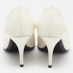 Pre Owned Balenciaga White Patent Leather BB Pointed Pumps Size 37