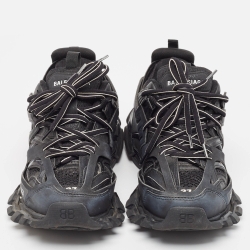Balenciaga Black Faux Leather Mesh Track Sneakers Size 37