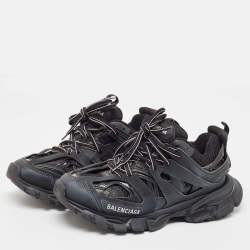 Balenciaga Black Faux Leather Mesh Track Sneakers Size 37