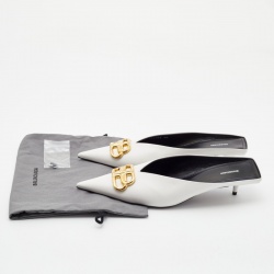 Pre Owned Balenciaga White Leather BB Knife Heel Mules Size 40