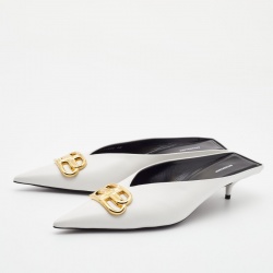 Pre Owned Balenciaga White Leather BB Knife Heel Mules Size 40