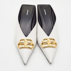 Pre Owned Balenciaga White Leather BB Knife Heel Mules Size 40