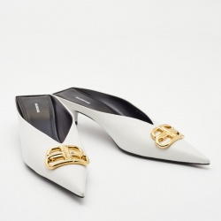 Pre Owned Balenciaga White Leather BB Knife Heel Mules Size 40