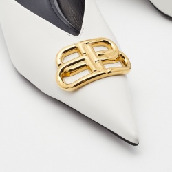 Pre Owned Balenciaga White Leather BB Knife Heel Mules Size 40