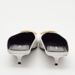 Pre Owned Balenciaga White Leather BB Knife Heel Mules Size 40