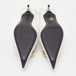 Pre Owned Balenciaga White Leather BB Knife Heel Mules Size 40