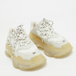 Balenciaga White Mesh and Leather Triple S Clear Sole Sneakers Size 34