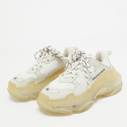 Balenciaga White Mesh and Leather Triple S Clear Sole Sneakers Size 34
