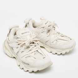 Pre Owned Balenciaga White Leather and Mesh Track Sneakers Size 37