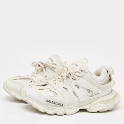 Pre Owned Balenciaga White Leather and Mesh Track Sneakers Size 37