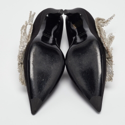 Pre Owned Balenciaga Black Satin Sequins Embellished Talon Slash Pumps Size 41