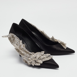 Pre Owned Balenciaga Black Satin Sequins Embellished Talon Slash Pumps Size 41