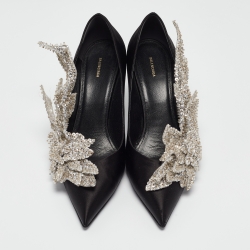 Pre Owned Balenciaga Black Satin Sequins Embellished Talon Slash Pumps Size 41