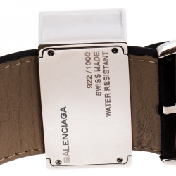 Pre Owned Balenciaga Cream Stainless Steel Leather Limited Edition Rectangular Women's Wristwatch 45 mm