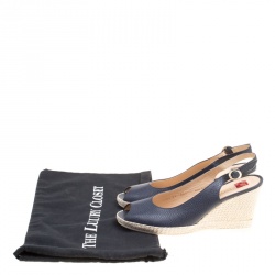 Pre Owned Ballin Oxford Blue Leather Braid Detail Wedge Peep Toe Slingback Sandals Size 39