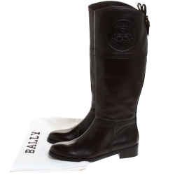 Pre Owned Bally Brown Leather Knee Length Boots Size 39