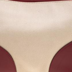 Pre Owned Bally Burgundy and Off-White Leather and Canvas Shoulder Bag