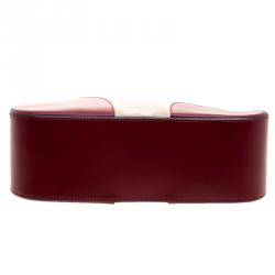 Pre Owned Bally Burgundy and Off-White Leather and Canvas Shoulder Bag