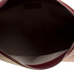 Pre Owned Bally Burgundy and Off-White Leather and Canvas Shoulder Bag