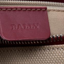 Pre Owned Bally Burgundy and Off-White Leather and Canvas Shoulder Bag