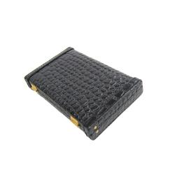 Bally Black Croc Embossed Leather Card Case