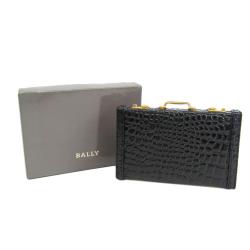 Bally Black Croc Embossed Leather Card Case