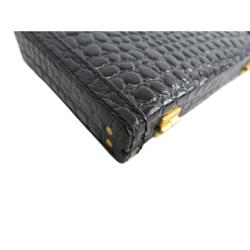 Bally Black Croc Embossed Leather Card Case