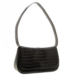 Bally Black Croc Embossed Leather Flap Shoulder Bag