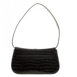 Bally Black Croc Embossed Leather Flap Shoulder Bag
