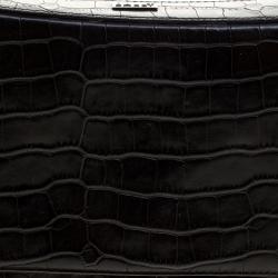 Bally Black Croc Embossed Leather Flap Shoulder Bag