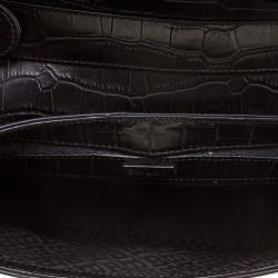 Bally Black Croc Embossed Leather Flap Shoulder Bag