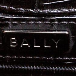 Bally Black Croc Embossed Leather Flap Shoulder Bag