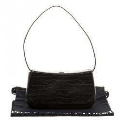 Bally Black Croc Embossed Leather Flap Shoulder Bag