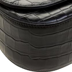 Bally Black Croc Embossed Leather Flap Shoulder Bag